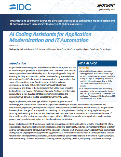 IDC Spotlight Paper: AI Coding Assistants for Application Modernization and IT Automation